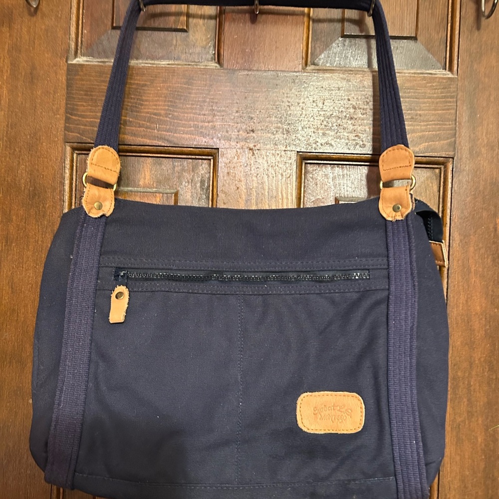 Black and Tan Shoulder Bag with Leather Accents